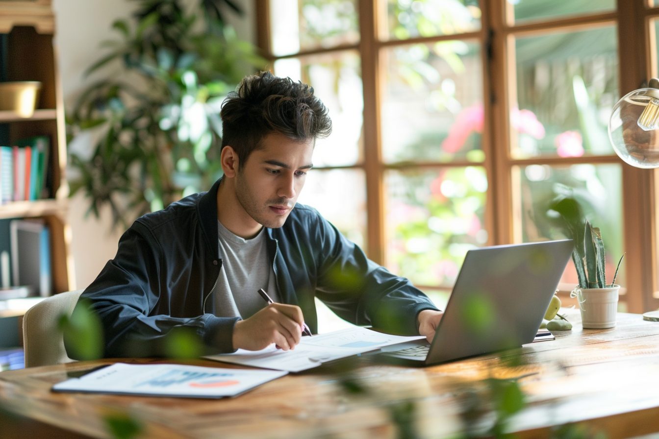 Prospective home buyer reviewing financial information before applying for a mortgage